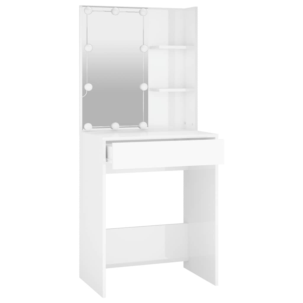 Dressing Table with LED High Gloss White 60x40x140 cm