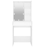 Dressing Table with LED High Gloss White 60x40x140 cm - 45-Degree Angle