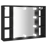Mirror Cabinet with LED Black 76x15x55 cm - Front View