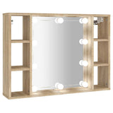 Mirror Cabinet with LED Sonoma Oak 76x15x55 cm - Front View