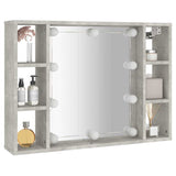 Mirror Cabinet with LED Concrete Grey 76x15x55 cm - Rear View