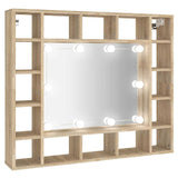 Mirror Cabinet with LED Sonoma Oak 91x15x76.5 cm - Front View