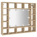 Mirror Cabinet with LED Sonoma Oak 91x15x76.5 cm - Side View