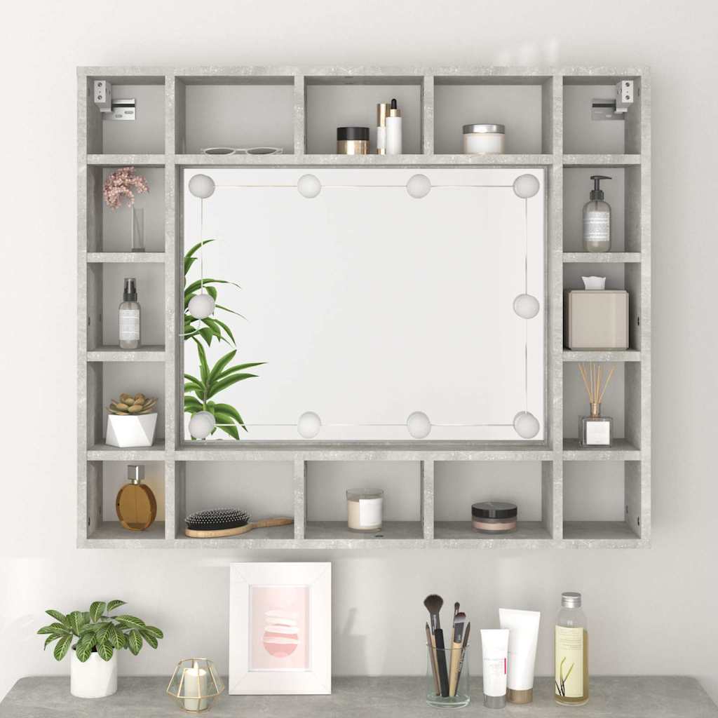 Mirror Cabinet with LED Concrete Grey 91x15x76.5 cm