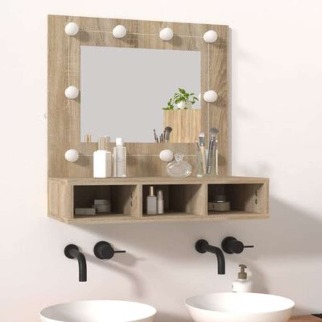 Mirror Cabinet with LED Sonoma Oak 60x31.5x62 cm