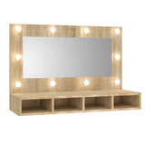 Mirror Cabinet with LED Sonoma Oak 90x31.5x62 cm - Front View
