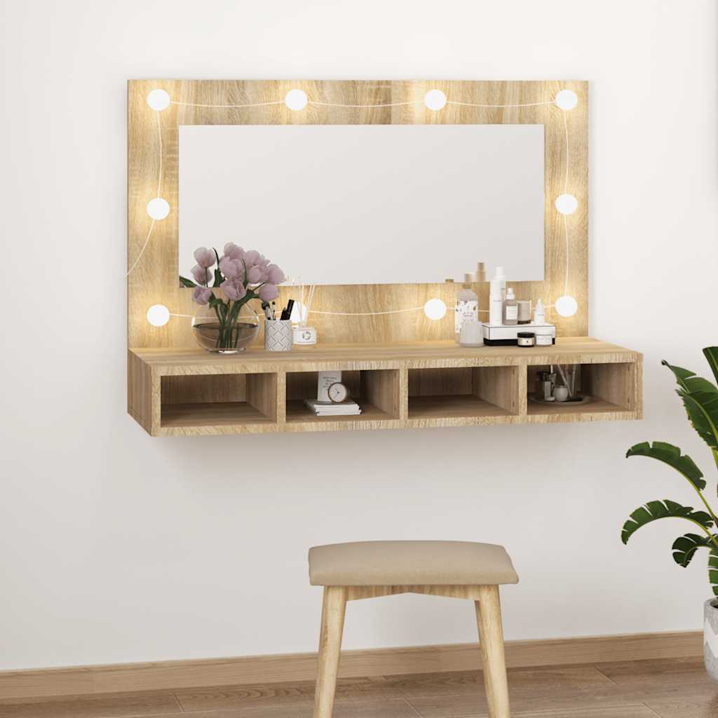 Mirror Cabinet with LED Sonoma Oak 90x31.5x62 cm