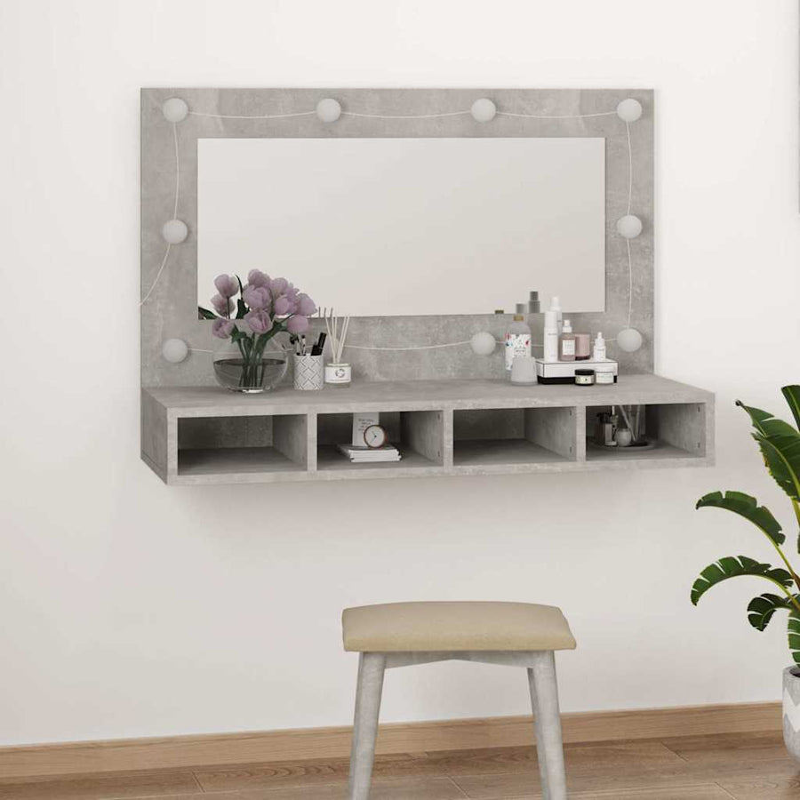 Mirror Cabinet with LED Concrete Grey 90x31.5x62 cm