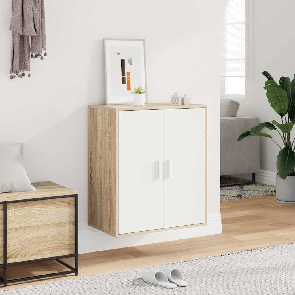 Shoe Cabinet White and Sonoma Oak 60x35x70 cm Engineered Wood