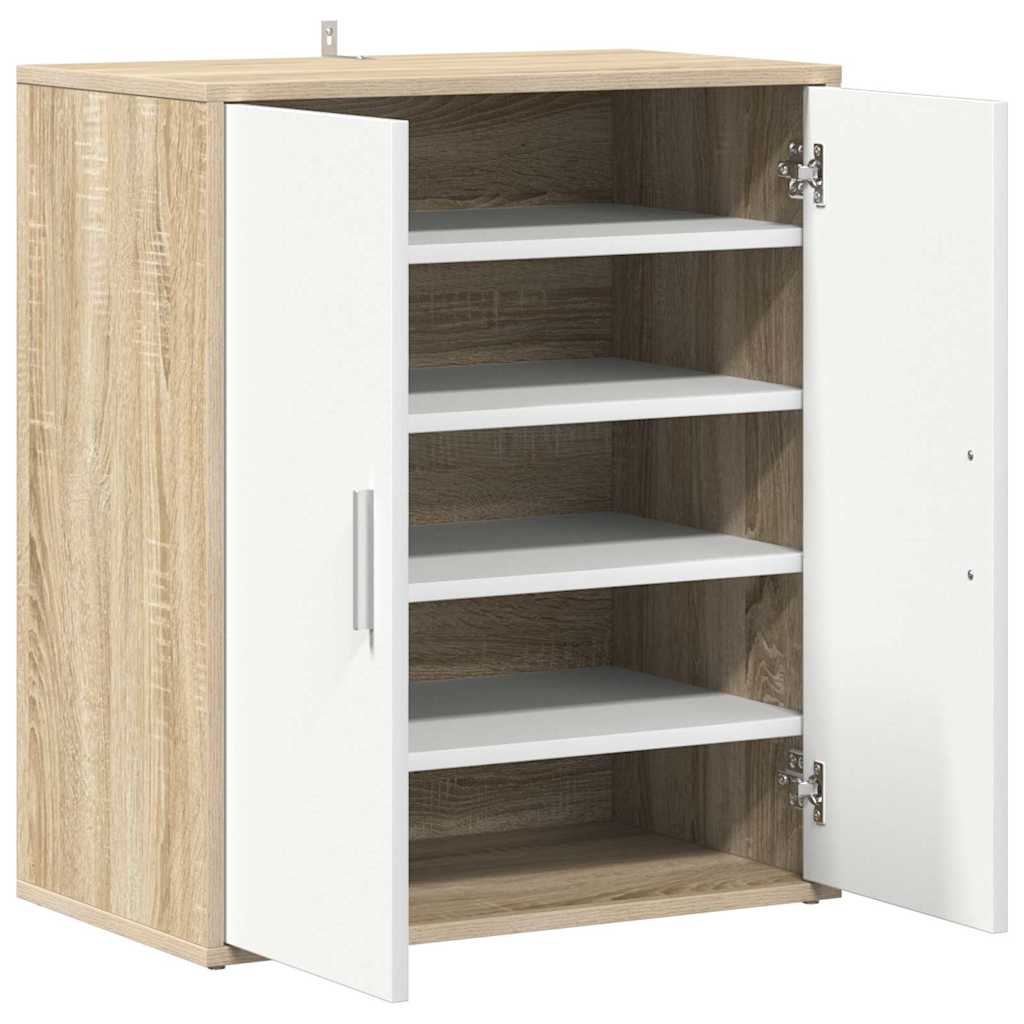 Shoe Cabinet White and Sonoma Oak 60x35x70 cm Engineered Wood