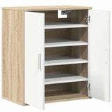 Shoe Cabinet White and Sonoma Oak 60x35x70 cm Engineered Wood - Close-Up Angle