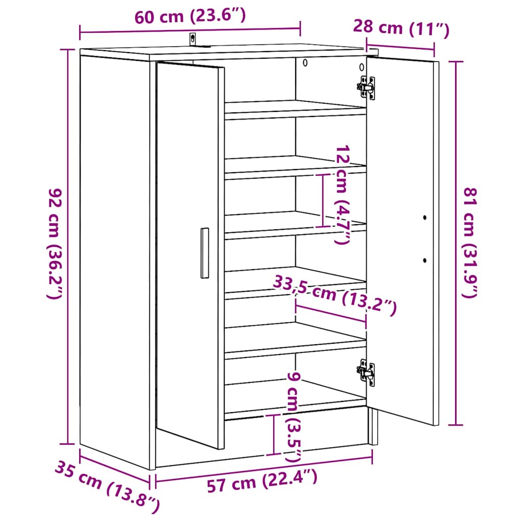 Shoe Cabinet High Gloss Grey 60x35x92 cm Engineered Wood