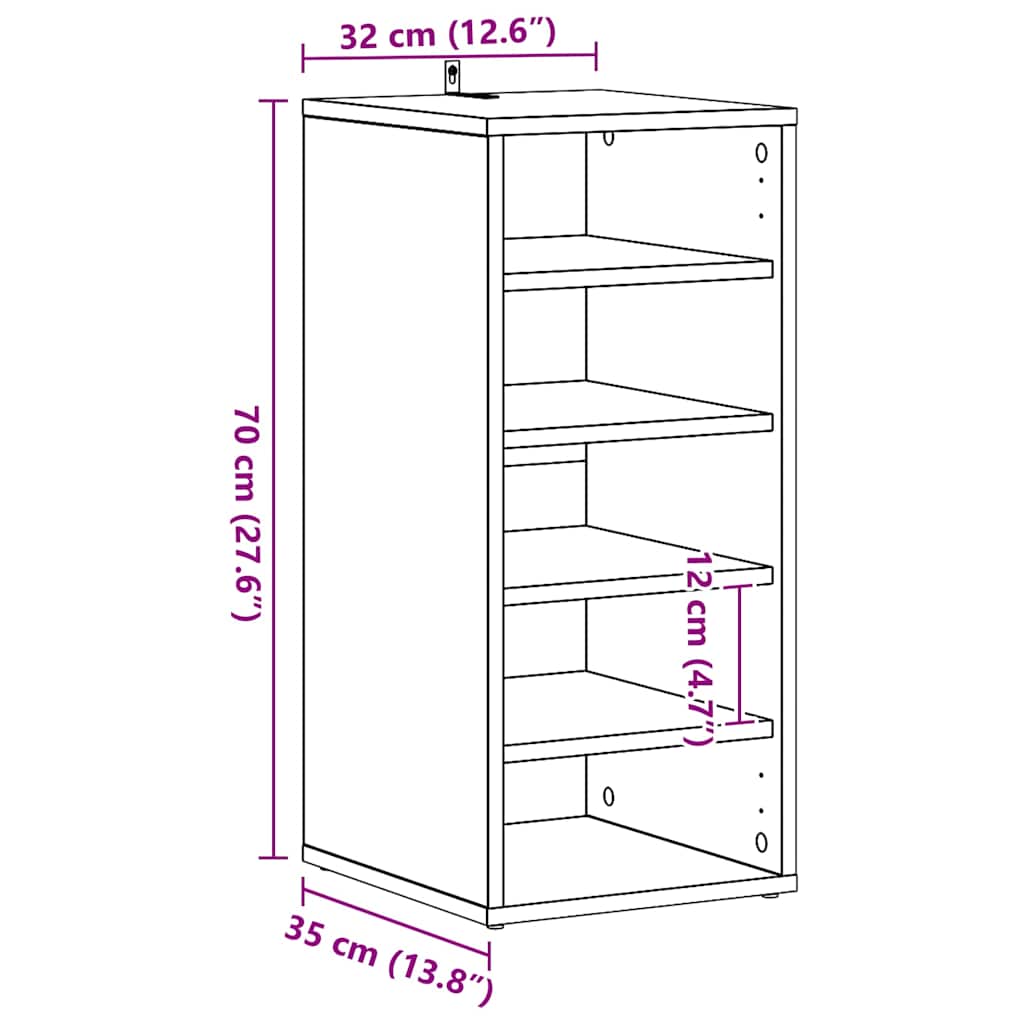Shoe Cabinet High Gloss White 31.5x35x70 cm Engineered Wood