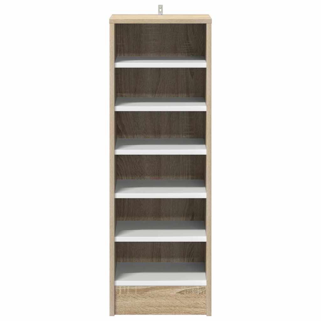 Shoe Cabinet White and Sonoma Oak 31.5x35x90 cm Engineered Wood