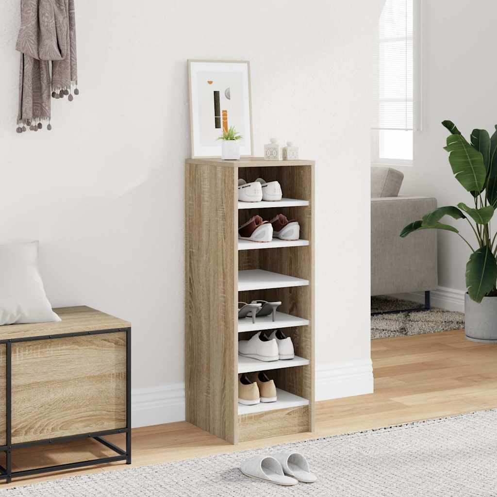 Shoe Cabinet White and Sonoma Oak 31.5x35x90 cm Engineered Wood