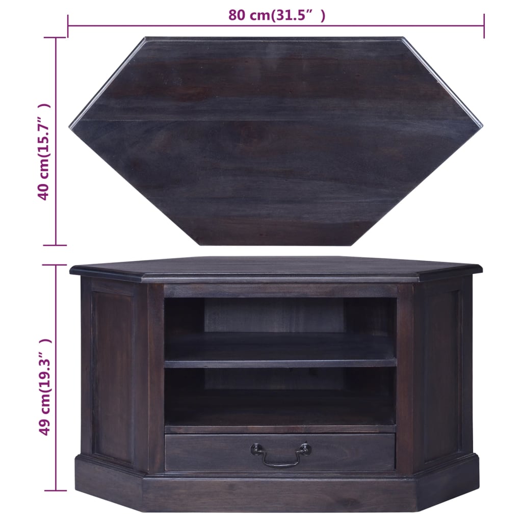 Corner TV Cabinet Light Black 80x40x49 cm Solid Wood Mahogany