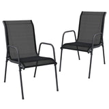 Garden Chairs 2 pcs Steel and Textilene Black - Front View