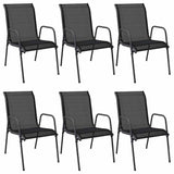 Garden Chairs 6 pcs Steel and Textilene Black - Front View