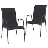 Garden Chairs 2 pcs Steel and Textilene Black - Front View