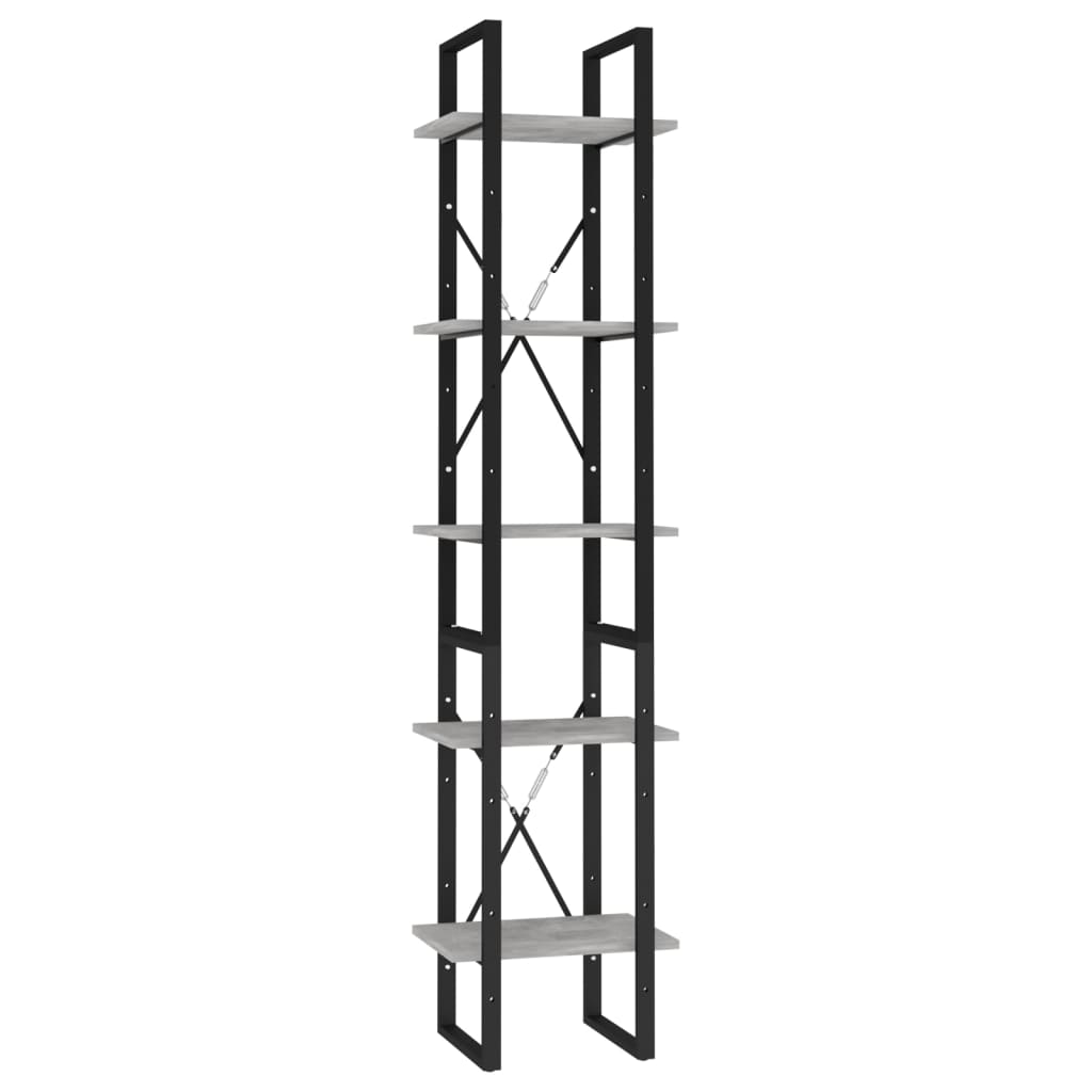 5-Tier Book Cabinet Concrete Grey 40x30x175 cm Engineered Wood