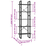 5-Tier Book Cabinet Grey 60x30x175 cm Engineered Wood - Rear View