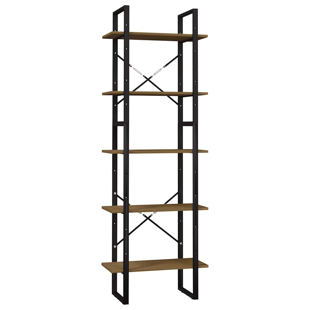 5-Tier Book Cabinet Brown 60x30x175 cm Solid Wood Pine