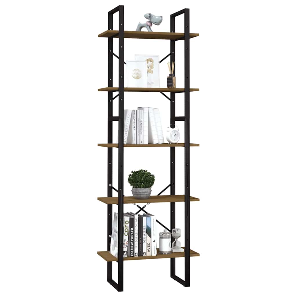 5-Tier Book Cabinet Brown 60x30x175 cm Solid Wood Pine