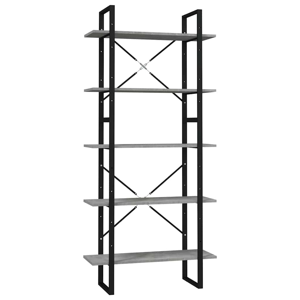 5-Tier Book Cabinet Concrete Grey 80x30x175 cm Engineered Wood