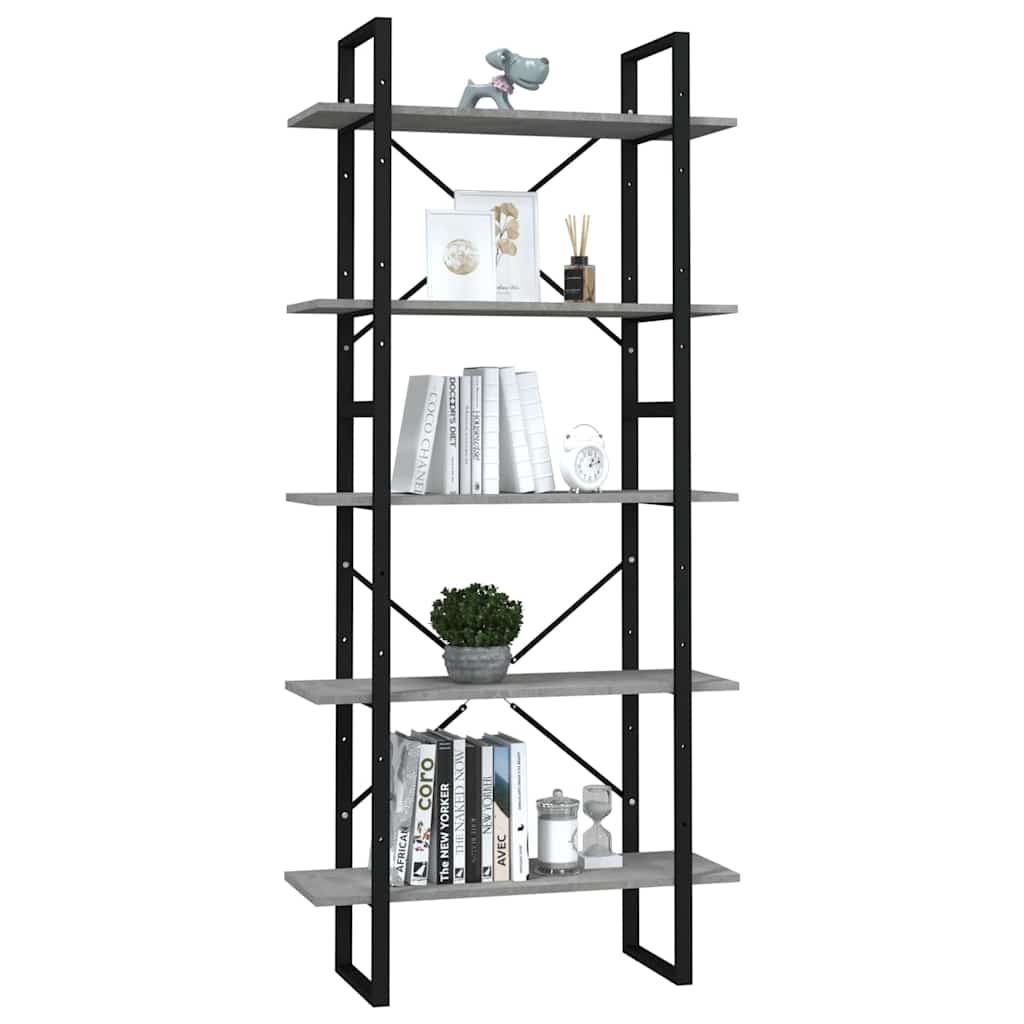 5-Tier Book Cabinet Concrete Grey 80x30x175 cm Engineered Wood