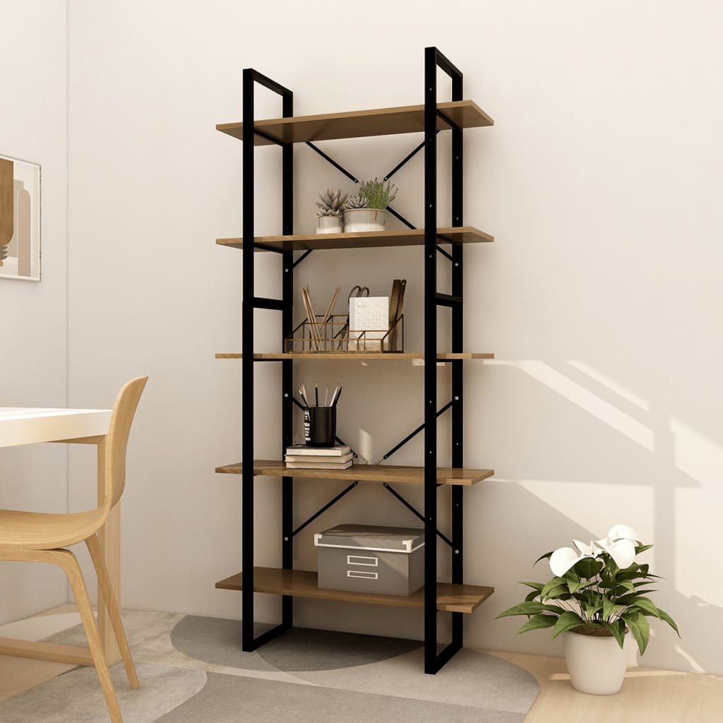 5-Tier Book Cabinet Brown 80x30x175 cm Pinewood