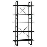 5-Tier Book Cabinet Black 80x30x175 cm Pinewood - Front View