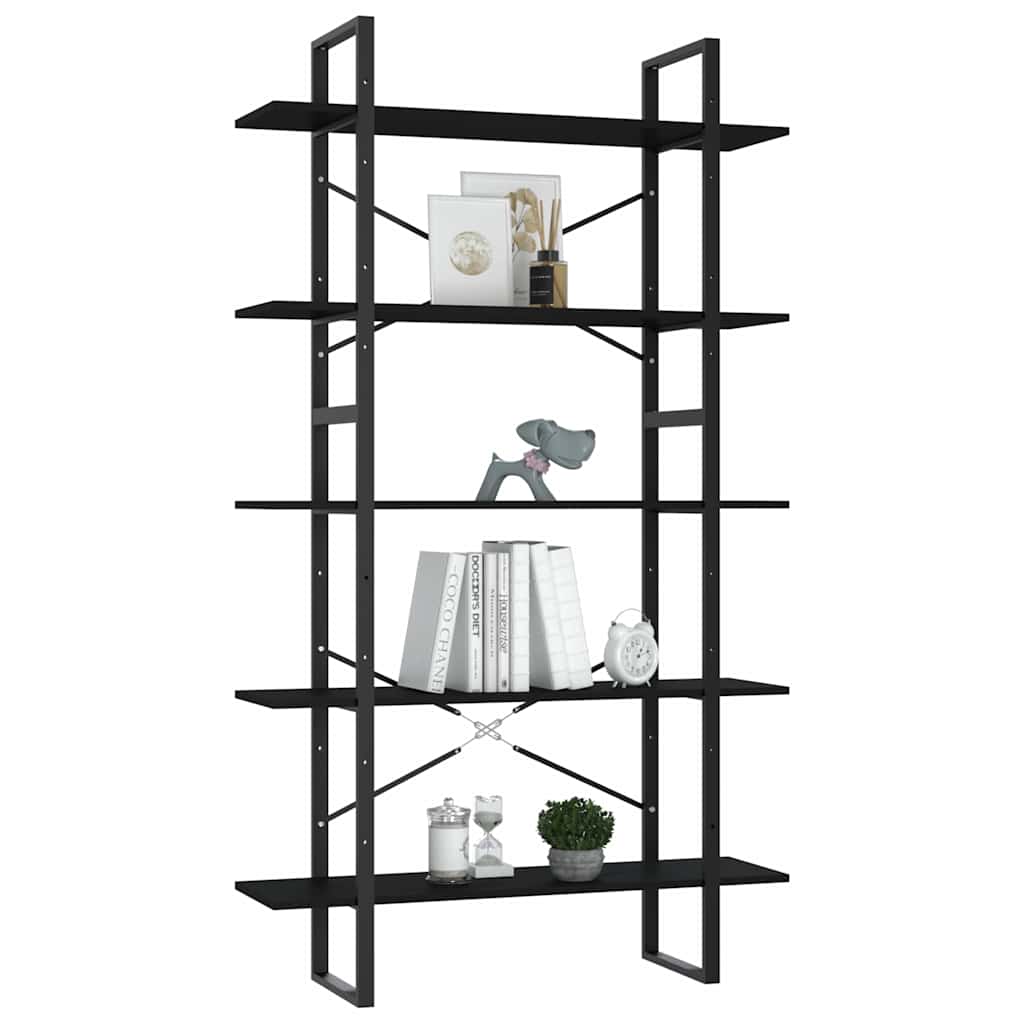 5-Tier Book Cabinet Black 100x30x175 cm Engineered Wood
