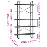5-Tier Book Cabinet Grey 100x30x175 cm Pinewood