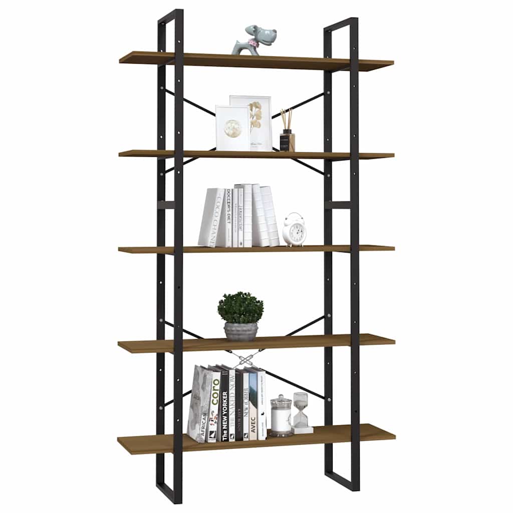 5-Tier Book Cabinet Brown 100x30x175 cm Solid Wood Pine