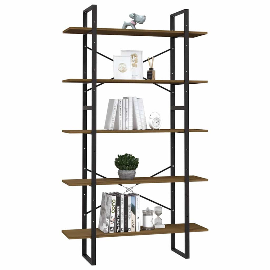 5-Tier Book Cabinet Brown 100x30x175 cm Solid Wood Pine