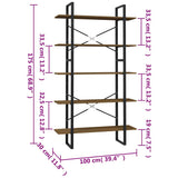 5-Tier Book Cabinet Brown 100x30x175 cm Solid Wood Pine