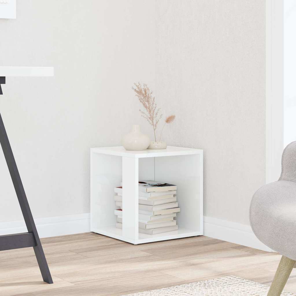 Side Table High Gloss White 33x33x34.5 cm Engineered Wood