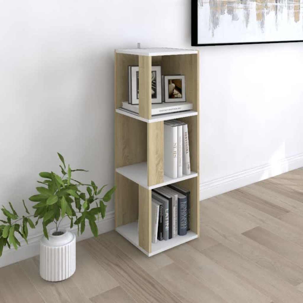 Corner Cabinet White and Sonoma Oak 33x33x100 cm Engineered Wood