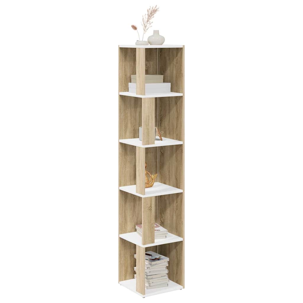 Corner Cabinet White and Sonoma Oak 33x33x164.5 cm Engineered Wood