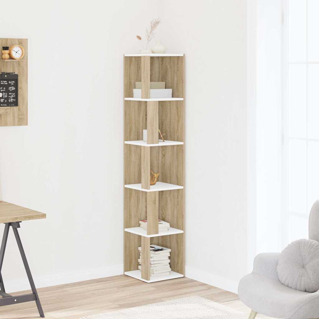 Corner Cabinet White and Sonoma Oak 33x33x164.5 cm Engineered Wood