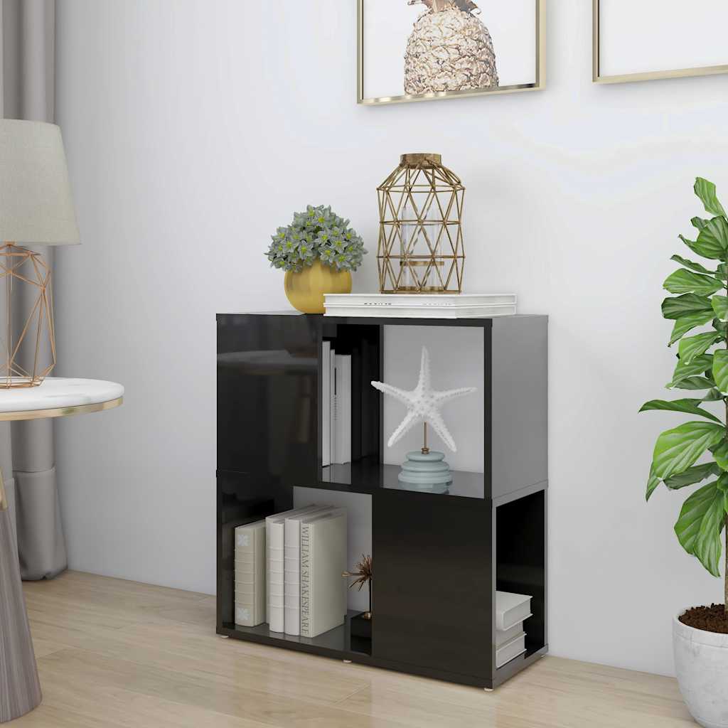 Book Cabinet High Gloss Black 60x24x63 cm Engineered Wood