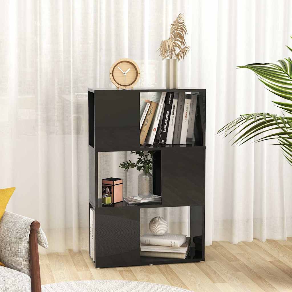 Book Cabinet Room Divider High Gloss Black 60x24x94cm Engineered Wood