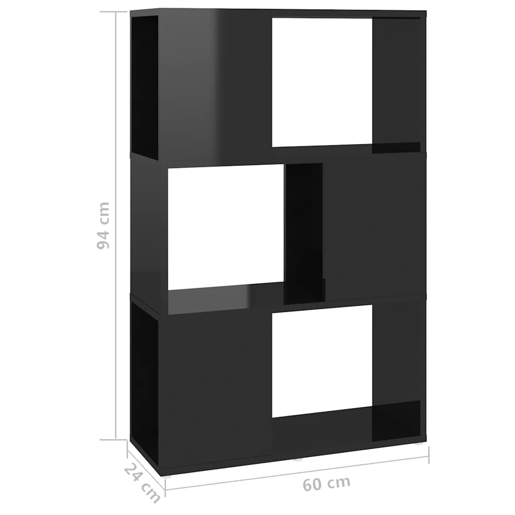 Book Cabinet Room Divider High Gloss Black 60x24x94cm Engineered Wood