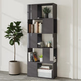 Book Cabinet Room Divider High Gloss Grey 60x24x155 cm - Side View