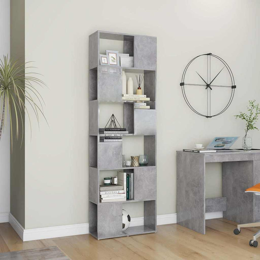 Book Cabinet Room Divider Concrete Grey 60x24x186 cm