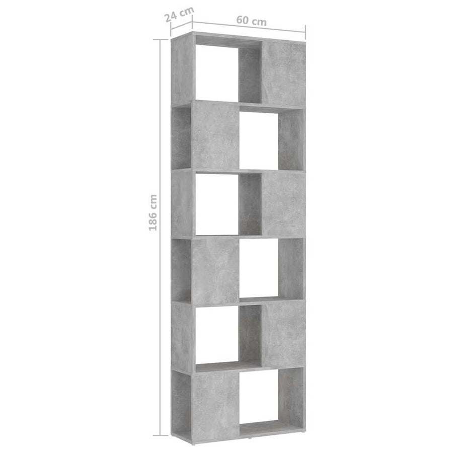 Book Cabinet Room Divider Concrete Grey 60x24x186 cm