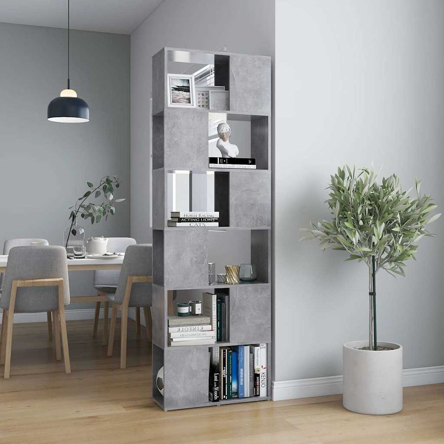 Book Cabinet Room Divider Concrete Grey 60x24x186 cm