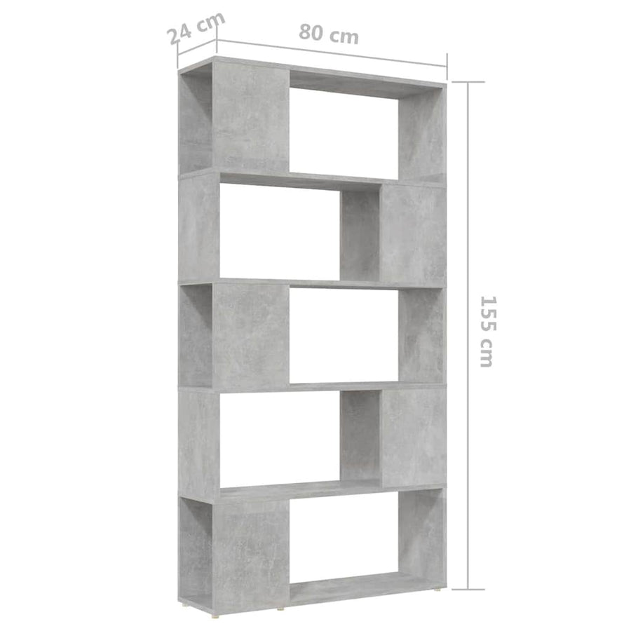 Book Cabinet Room Divider Concrete Grey 80x24x155 cm