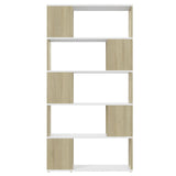 Book Cabinet Room Divider White and Sonoma Oak 80x24x155 cm Engineered Wood - Side View