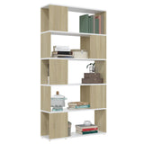 Book Cabinet Room Divider White and Sonoma Oak 80x24x155 cm Engineered Wood - 45-Degree Angle
